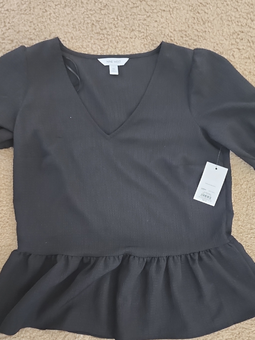 Nine West Black V-Neck Peplum Top